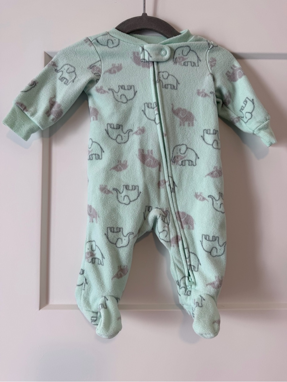Simple Joys by Carters Mint Elephant Print Fleece Footed One-Piece for Kids
